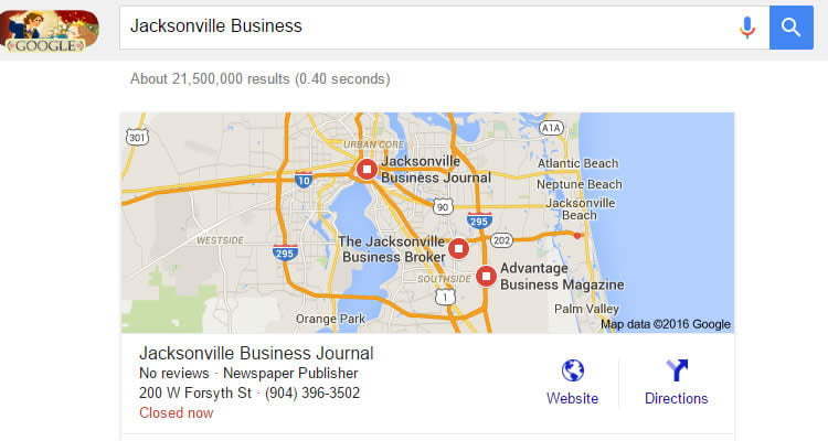 Jacksonville SEO Business Google Search Results