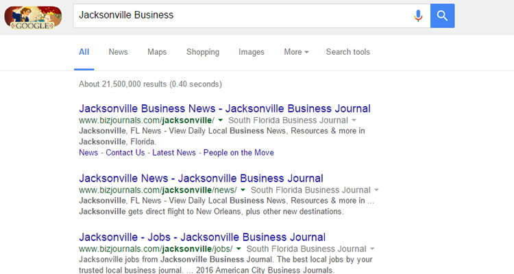 Jacksonville Business Search Results Example